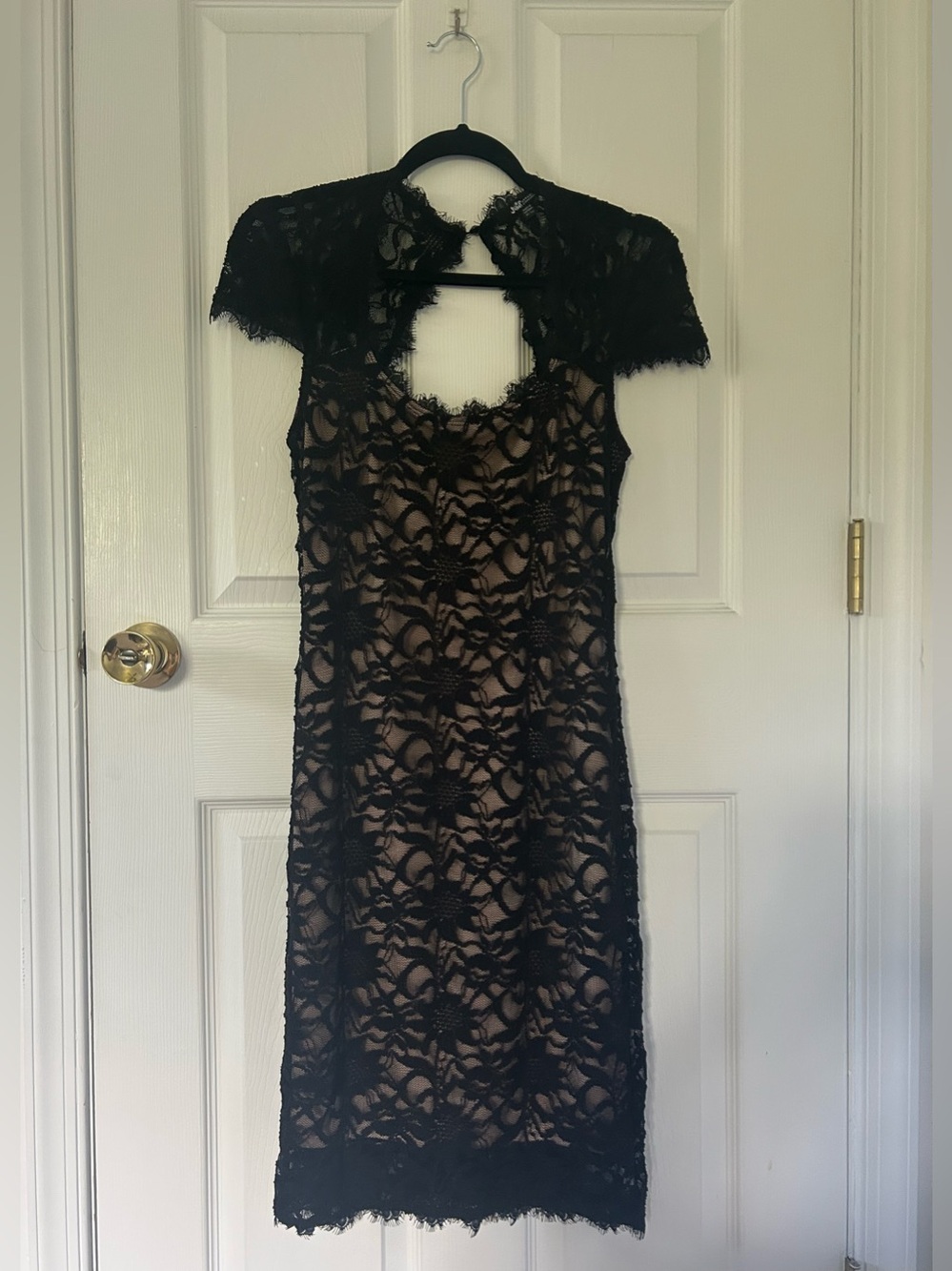Jump Apparel Black Lace Nude Lined Cutout Midi Dress Size 11/12